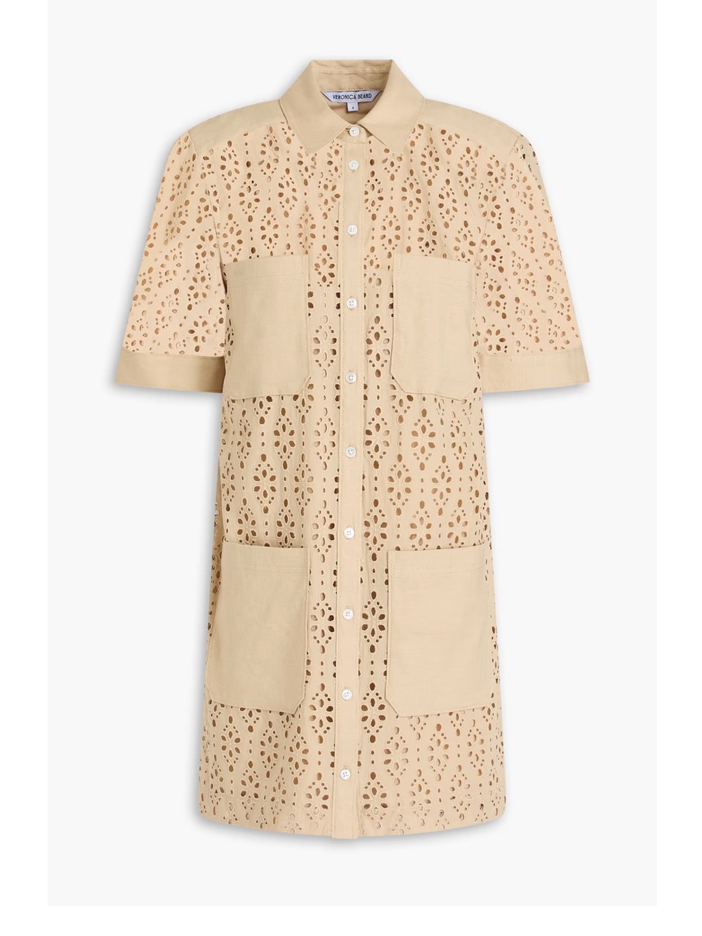 Veronica Beard Beige Rafaela Eyelet Mini Shirt Dress, Size 8
